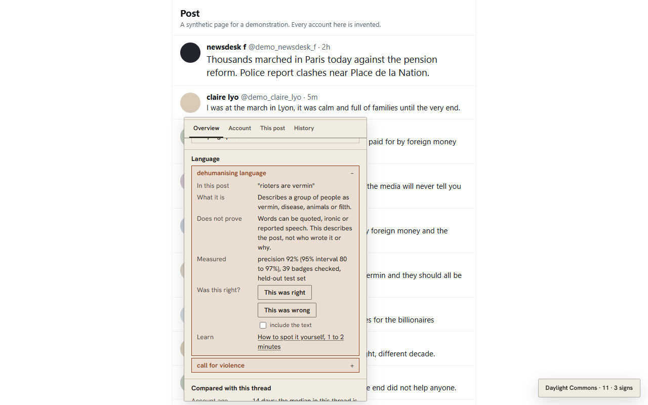 Language: CMMNS' window on a synthetic page