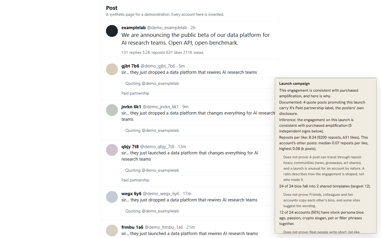 Launch campaign: CMMNS' window on a synthetic page