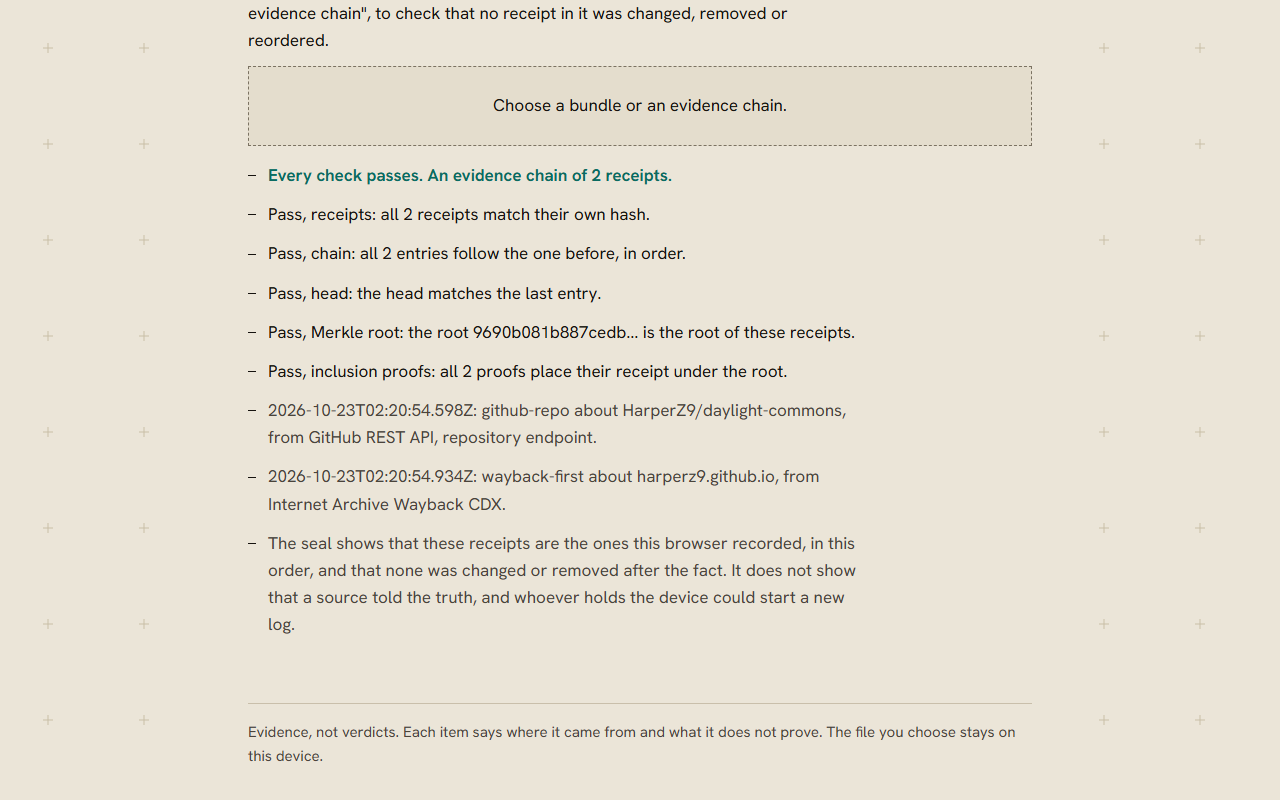 Offline check: CMMNS' window on a synthetic page