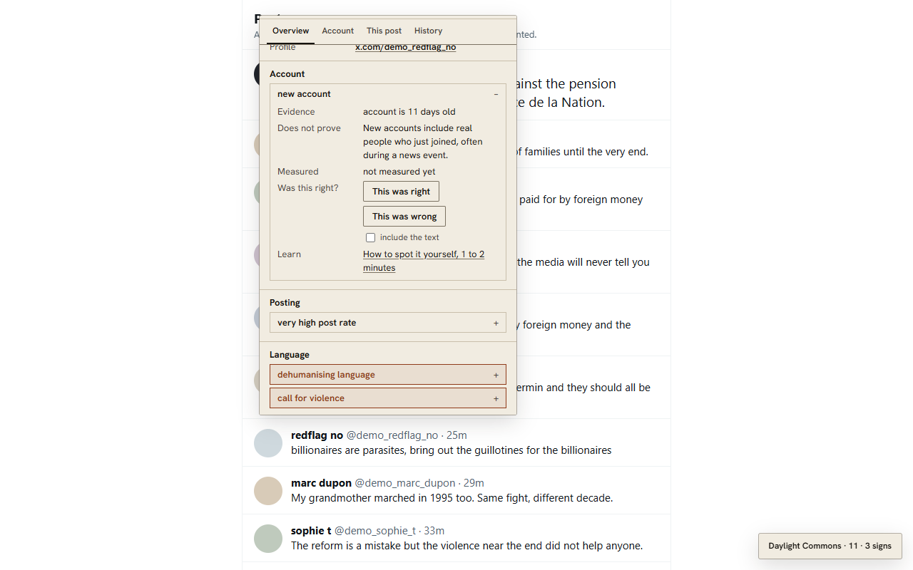 Account: Daylight Commons' window on a synthetic page