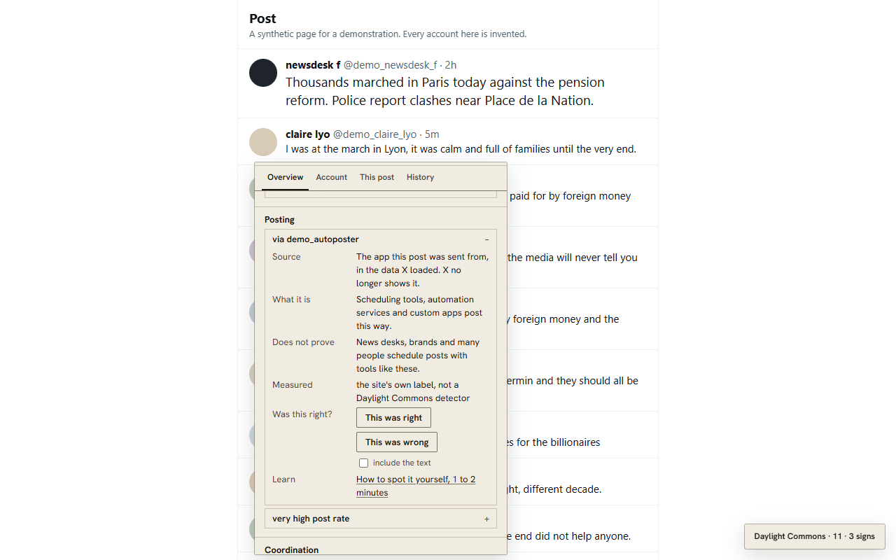 Posting: Daylight Commons' window on a synthetic page