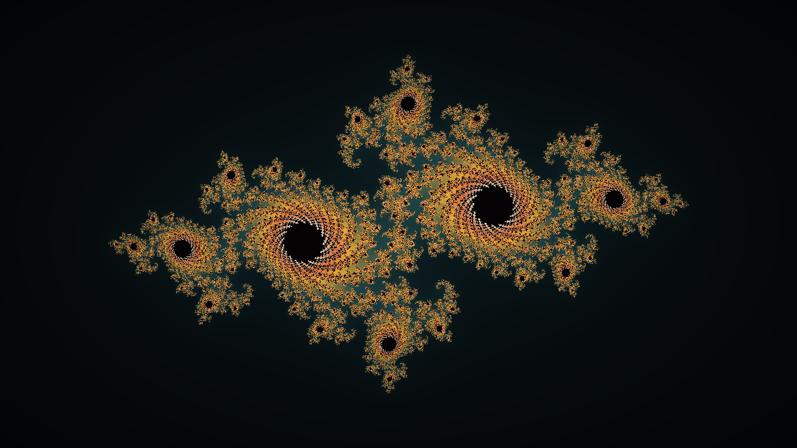 A still from the engine: a Julia set rendered in the site's palette