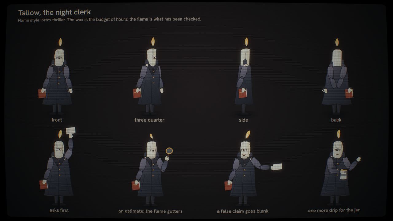 Tallow from every side, in the poses the films use.